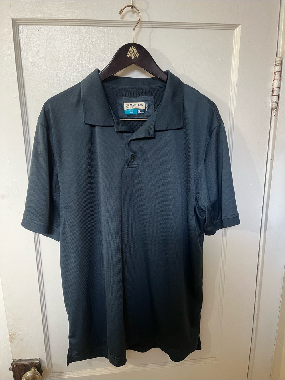 Magellan Outdoors Men's XL Fish Gear Polo Shirt Dark Navy Blue EUC